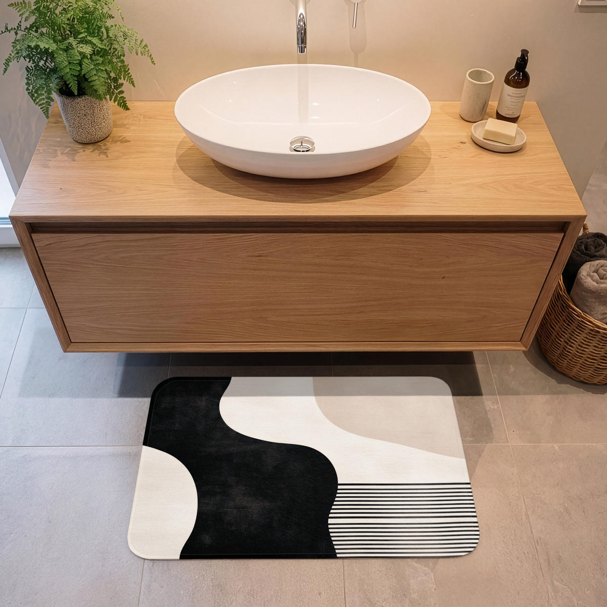 KÚPEĽŇOVÁ PREDLOŽKA Abstraktné - Japonské - Béžové - Moderné 80x50 cm - čierna/béžová, textil/plast (80/50cm) - OnlyWow