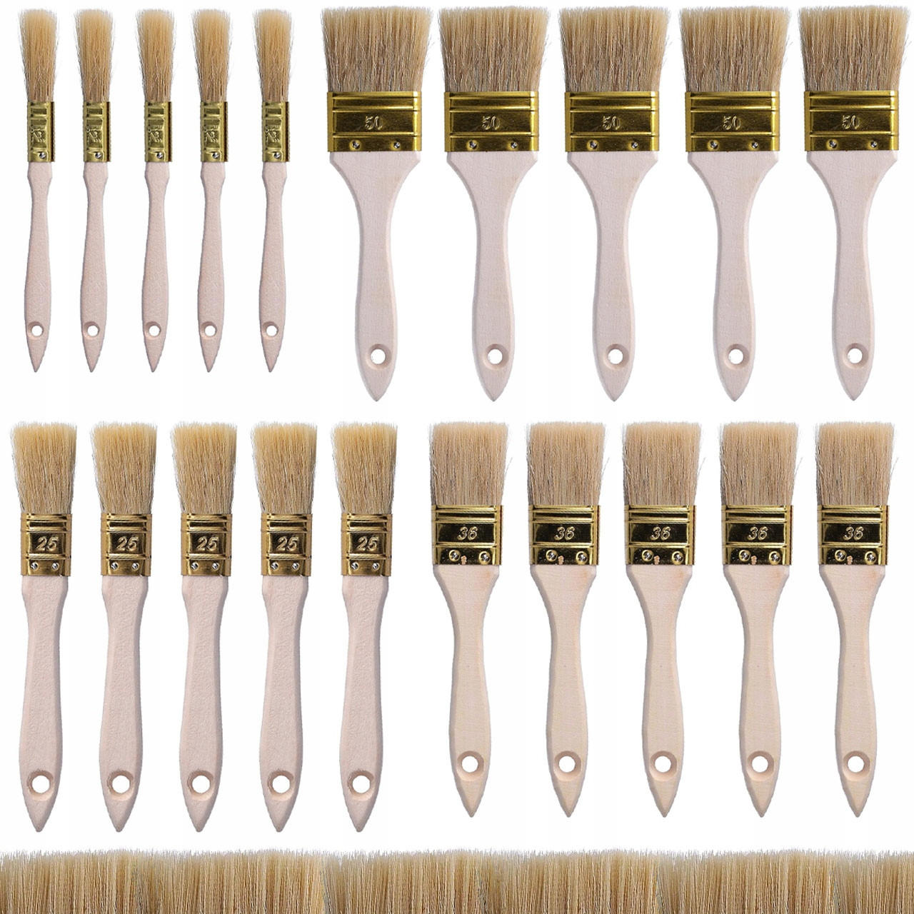 PINSEL Universal 20-tlg. Set, flach, Naturhaar, 15 mm, 25 mm, 36 mm, 50 mm - Multicolor, Kunststoff/Metall