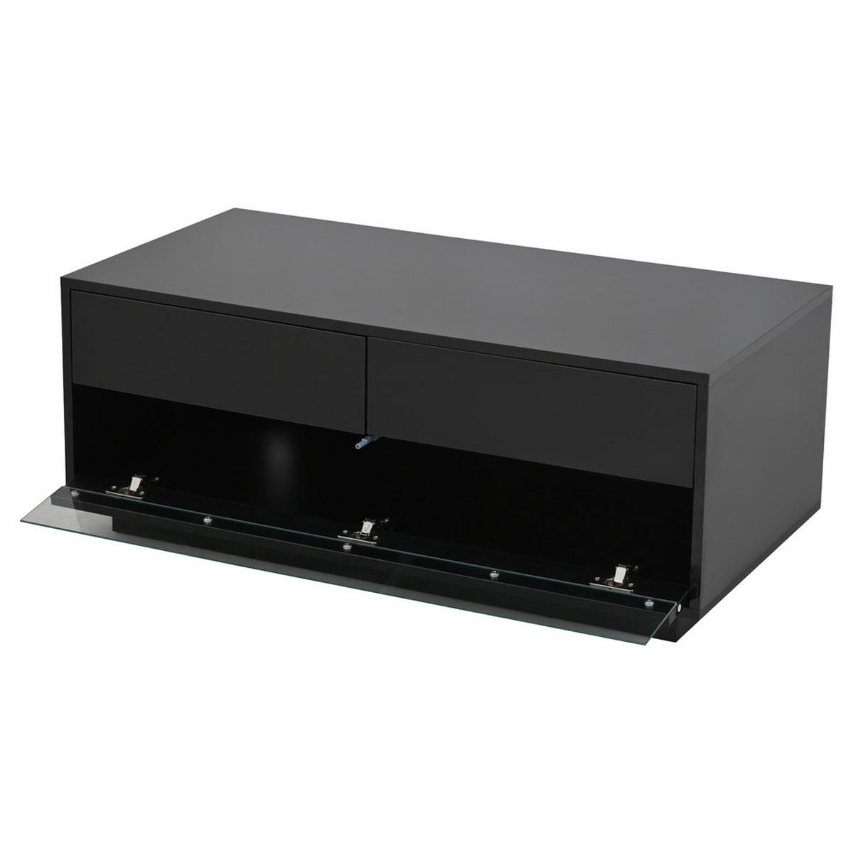 COUCHTISCH 100x50cm Schwarz Hochglanz Bluetooth LED 2 Schubladen Glas - Schwarz, Holz (111.51/58.04/16.51cm) - FLIEKS