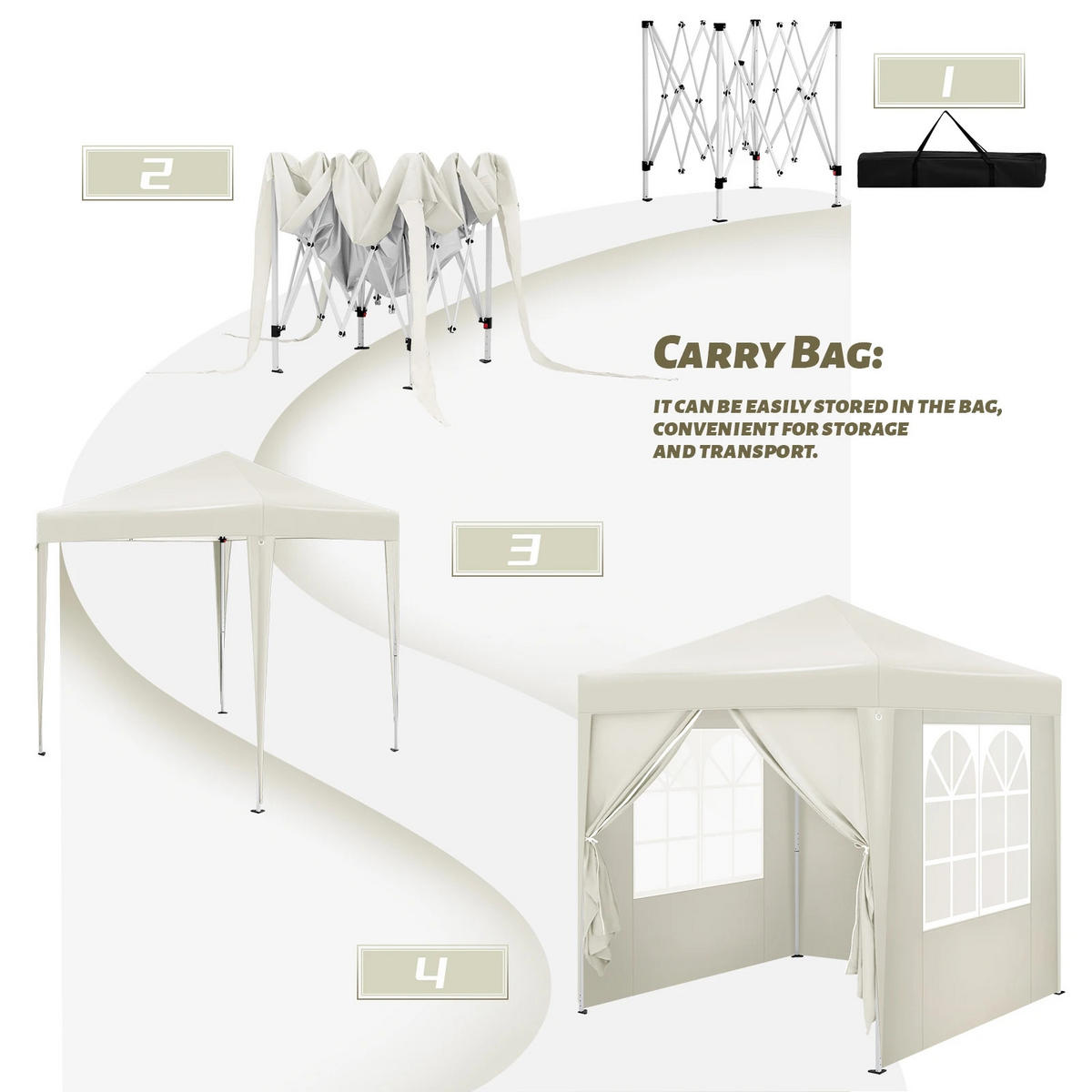 PAVILLON 2x2 m Beige mit 4 Seitenwänden - Beige, Textil/Metall (200/200cm) - Kaket
