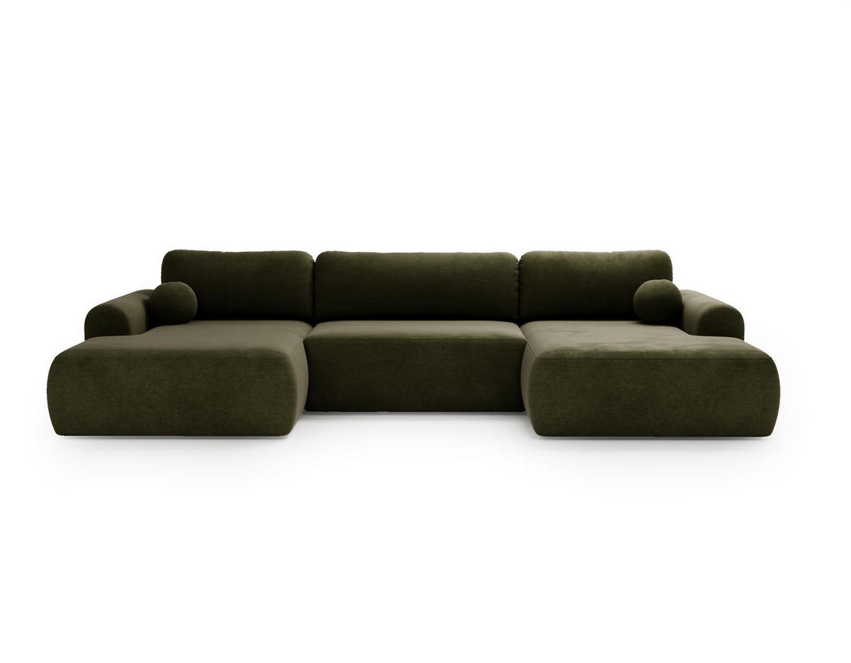 WOHNLANDSCHAFT Aurora Olivgrün, mit Schlaffunktion in Vena Stoff - Olivgrün, Holzwerkstoff/Textil (344/92/177cm) - Bettso