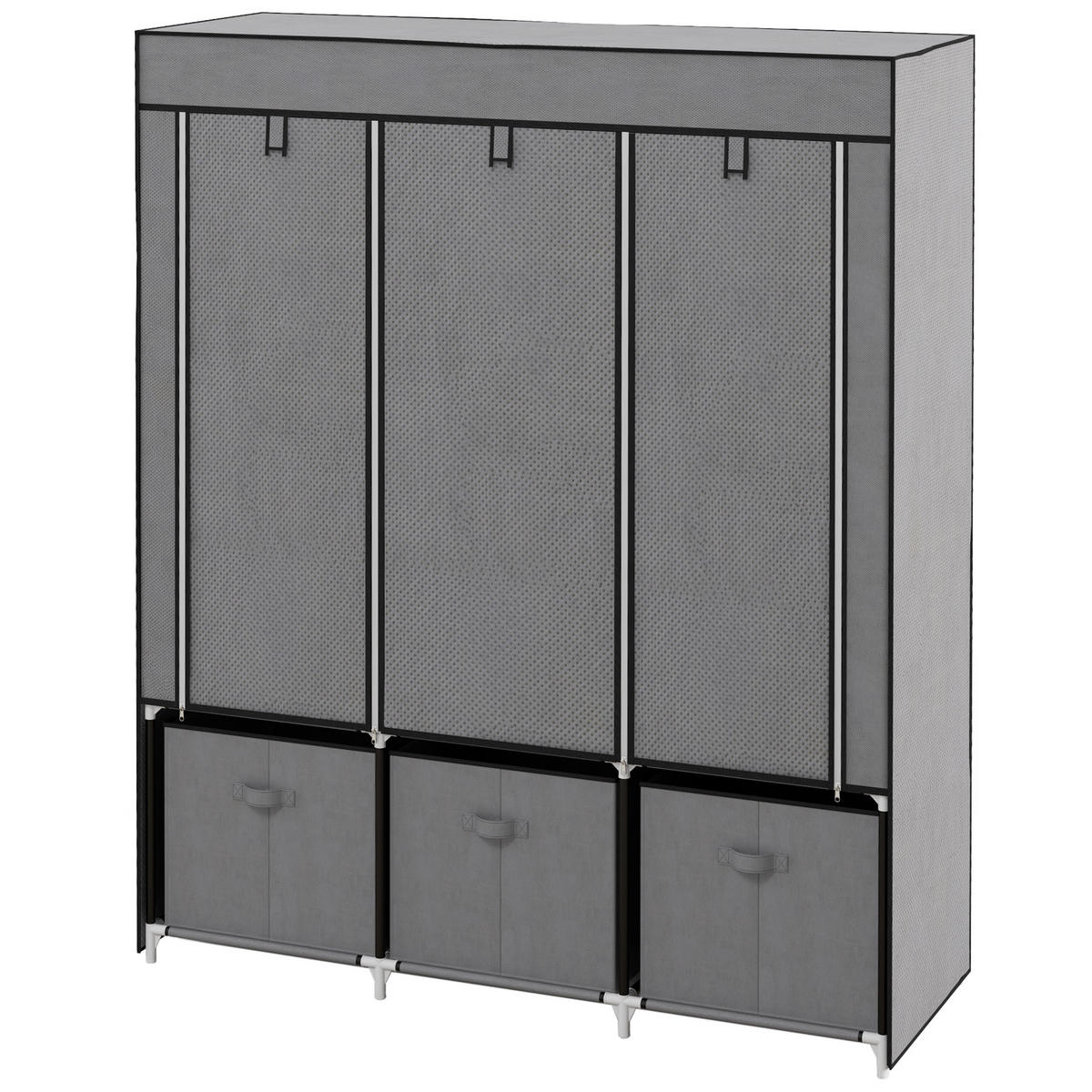 STOFFSCHRANK aus Vlies, Faltschrank, inkl. 3 Schubladen, 125 cm x 43 cm x 162,5 cm, Grau - Dunkelgrau, Metall (125/162.5/43cm)