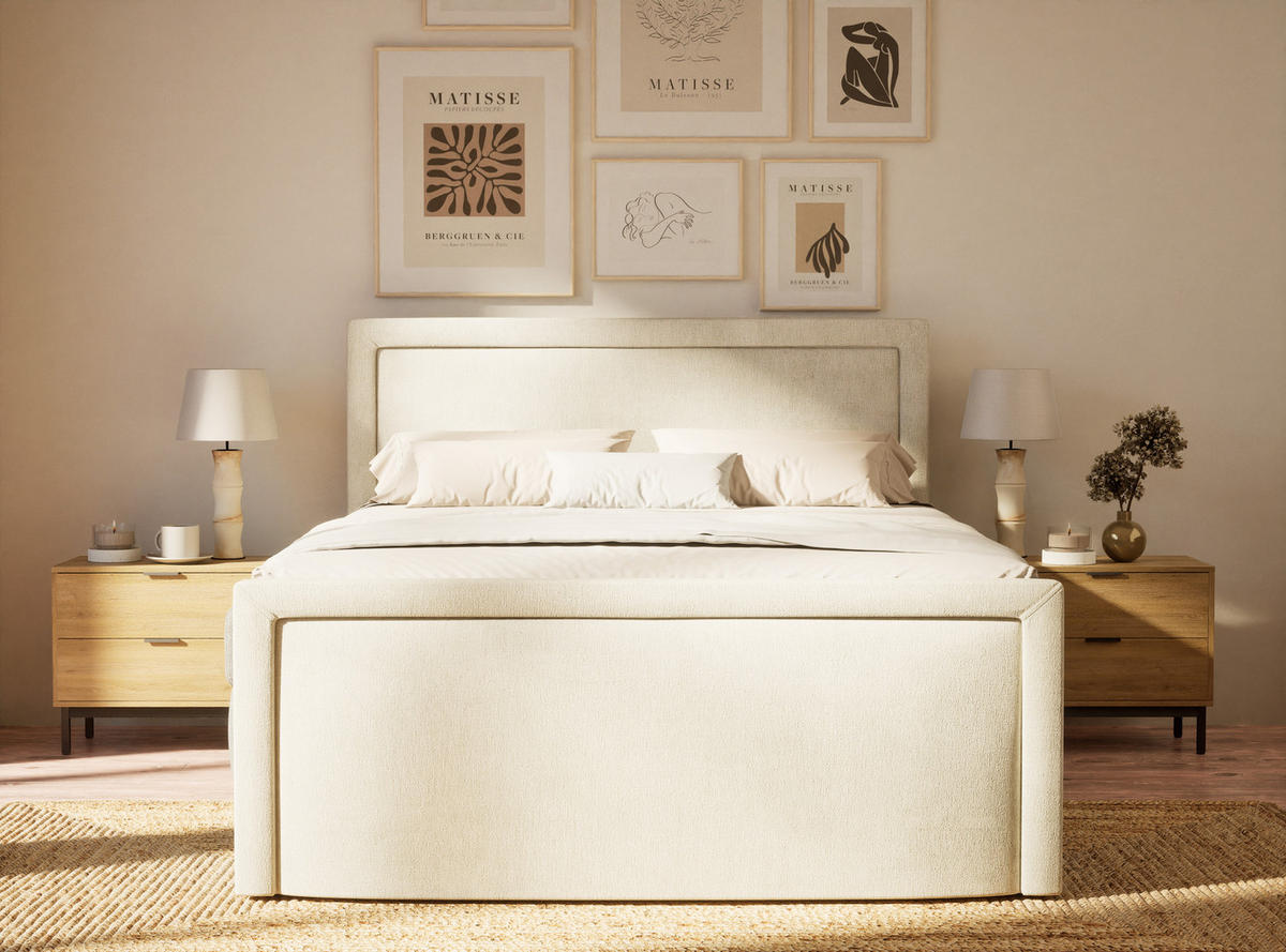 BOXSPRINGBETT Fresco 140/200 cm, in Creme, Bettkasten, Matratze, Topper - Creme/Schwarz, Holz/Holzwerkstoff (140/200cm) - Maison de Reve