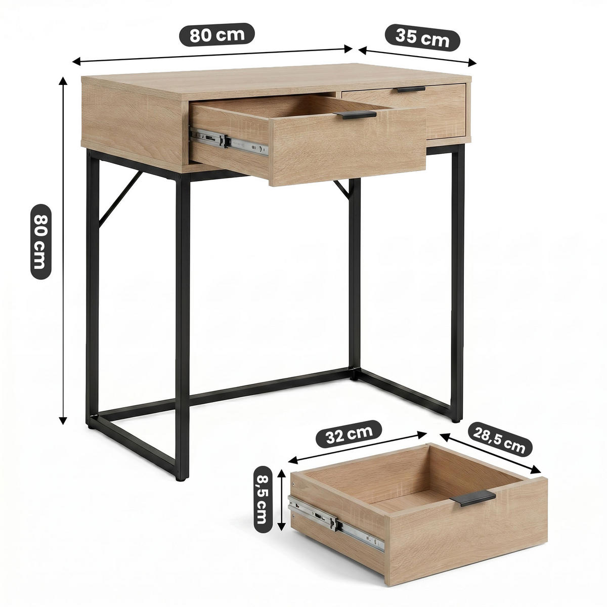 KONSOLENTISCH ELANO 80 cm Sonoma Eiche - Schwarz/Sonoma Eiche, Holzwerkstoff (35/80/80cm) - Akord
