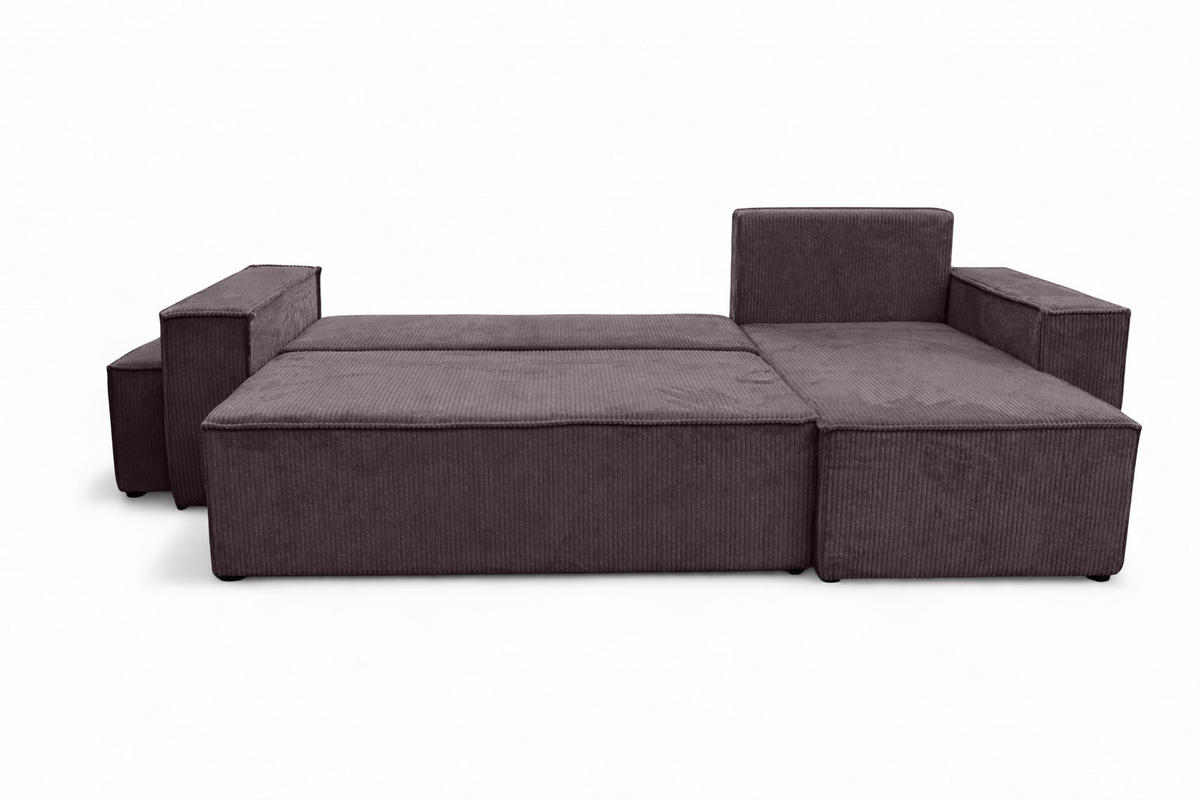 ECKSOFA Mit Schlaffunktion Und Pouf, Cordstoff Poso, Dunkelgrau, Rechts, Best L Mit Pouf - Dunkelgrau, Holz (244/145cm) - Kaiser Möbel