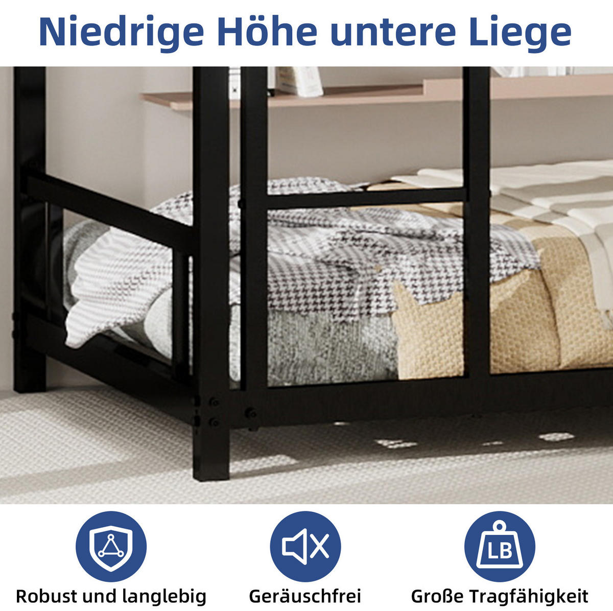 ETAGENBETT mit Leiter und Rausfallschutz 197 x 98 x 136 cm Metall Schwarz - Schwarz, Metall (90/190cm) - Beauniv