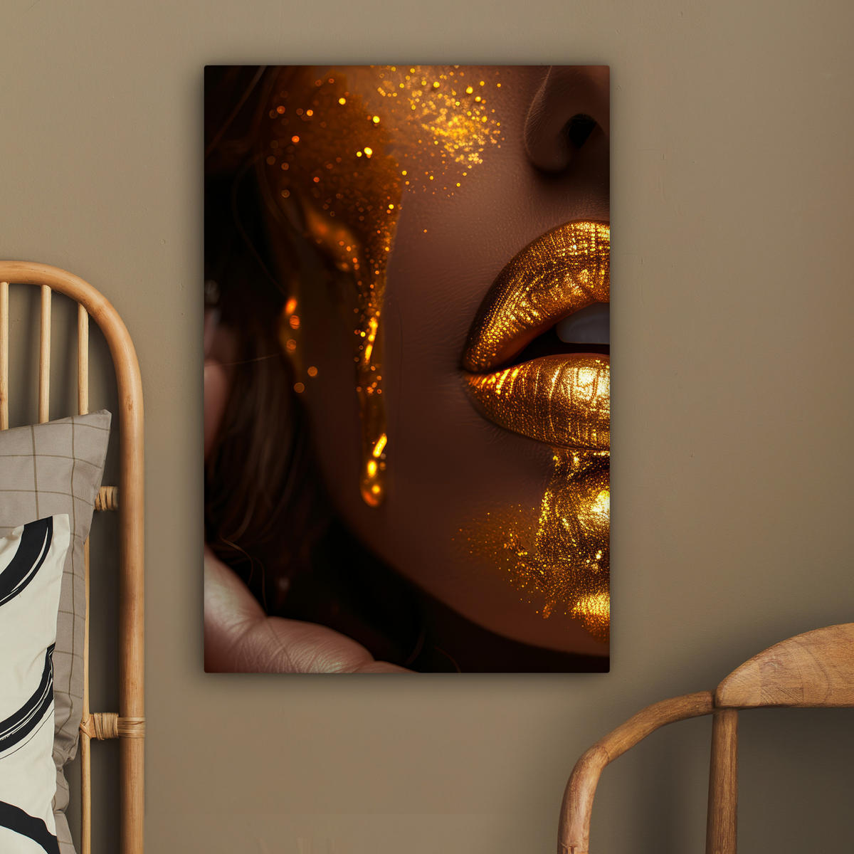 LEINWANDBILD Frau - Gold - Luxus - Porträt 40x60 cm - Goldfarben, Textil (40/60cm) - MuchoWow