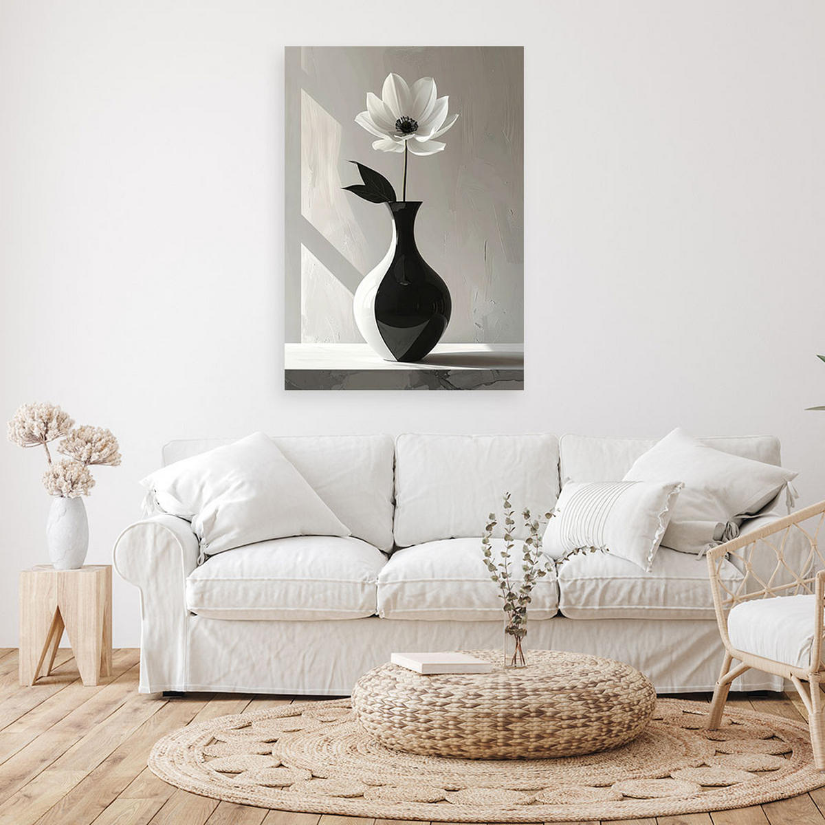 BILD auf Leinwand, Weiße Blume in einer schwarzen Vase - Schwarz, Textil (30/45cm) - Feeby