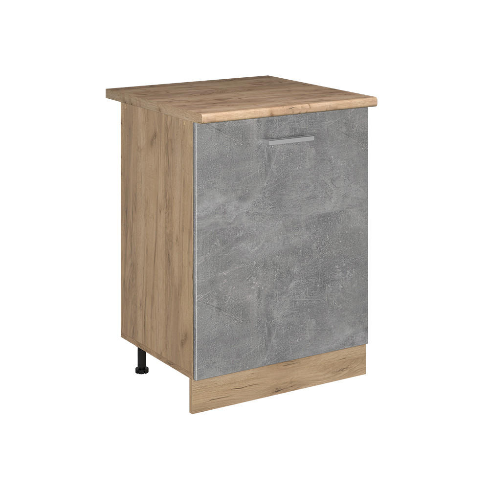 SPODNÍ SKŘÍŇKA KUCHYŇSKÉ LINKY R-Line, Beton/Zlatý mocný dub, 60 cm s 1 dveřmi pracovná doska Dub Goldkraft - šedá/barva dubu, kompozitní dřevo (60/81.6/60cm) - Vicco