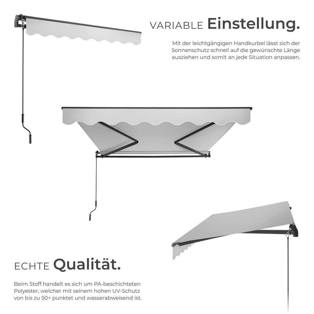 GELENKARMMARKISE Ornella,inkl. Wandhalterung,hellgrau - Hellgrau, Kunststoff (250/41/200cm) - tectake