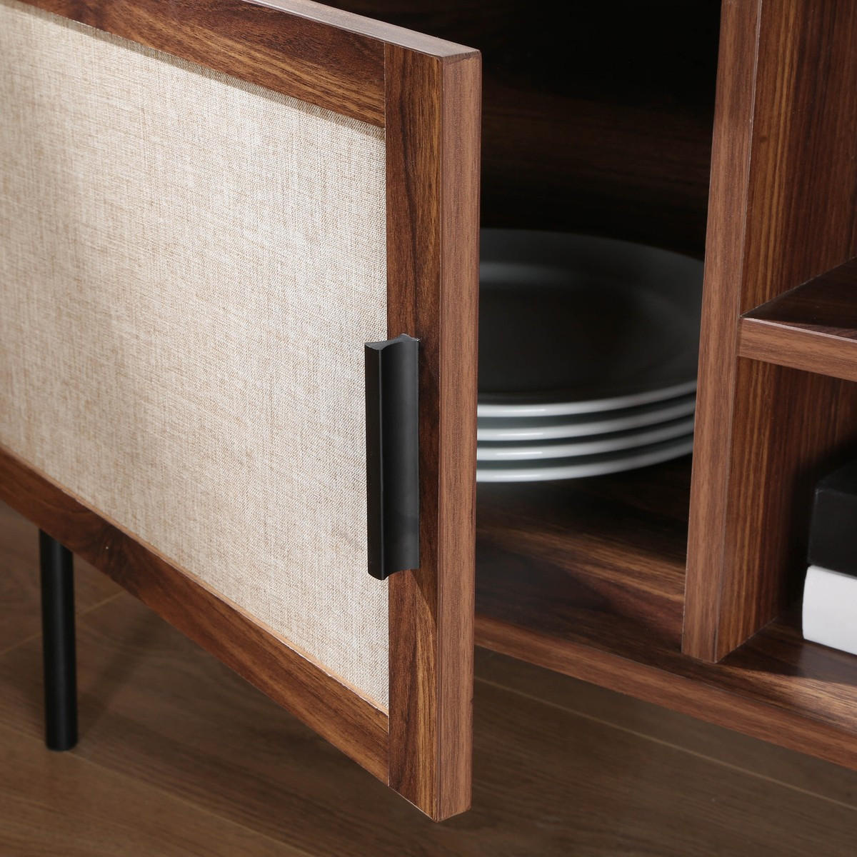 TV-MÖBEL in walnussdekor mit fronten aus stoff jetson 140/39,5/45 cm - Nussbaumfarben, Holzwerkstoff (140/45/39.5cm) - Calicosy