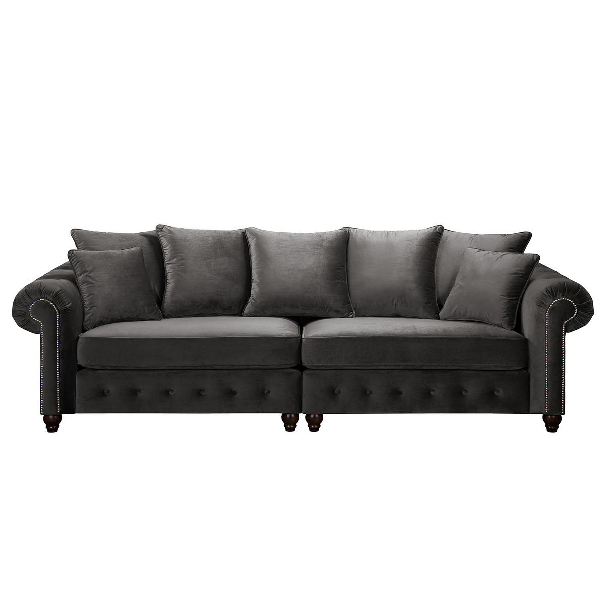 BIGSOFA - Samt - Silberfarben/Grau, Buchenholz/Textil (260/90/93cm) - home24