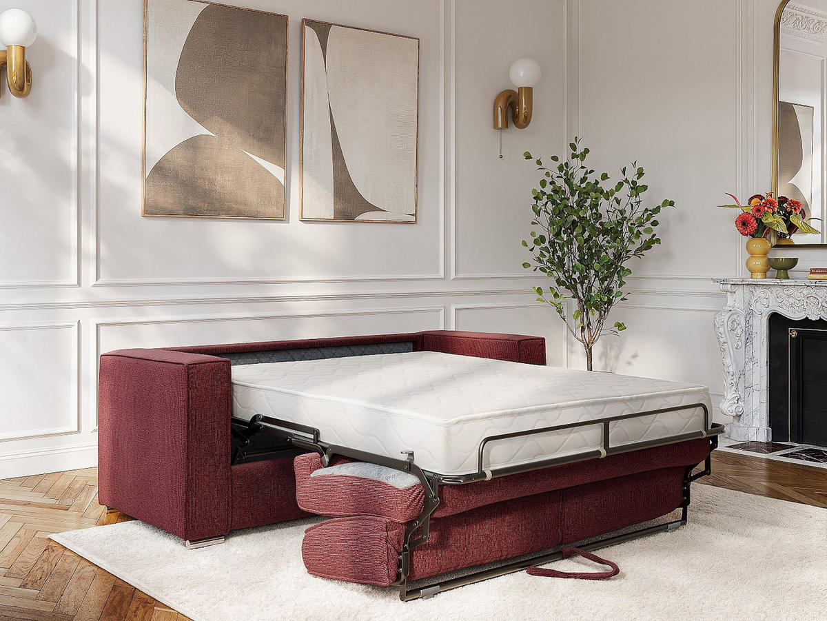 SCHLAFSOFA - 3 Personen - Stoff - Bordeaux - - Bordeaux, Textil (195/90/223cm) - Vente-Unique