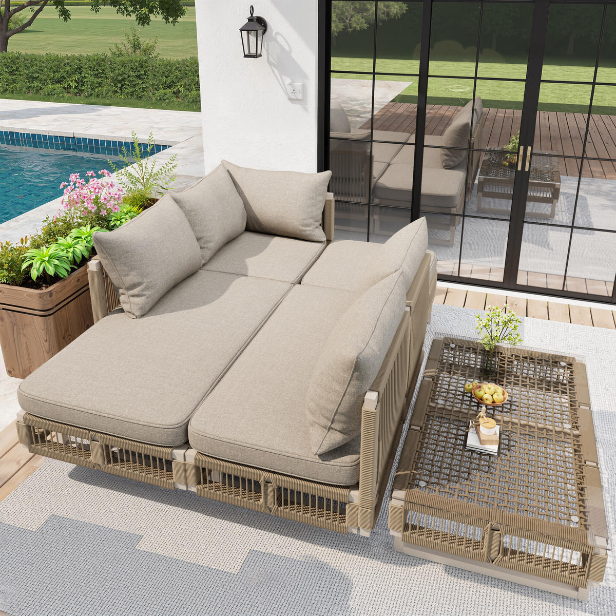 GARTENLOUNGE Modular 5-tlg. Beige/Grün - Beige, Metall - ComfortXL