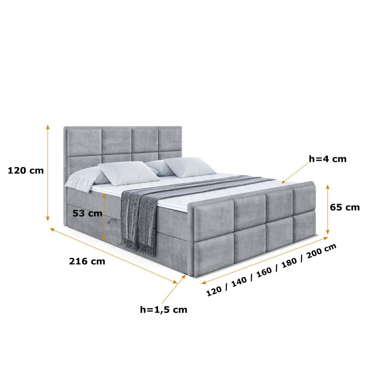 BOXBETT NOVA-Z - 160 x 200 - H3 - Grau - Grau, Holzwerkstoff (160/200cm) - ALTDECOR