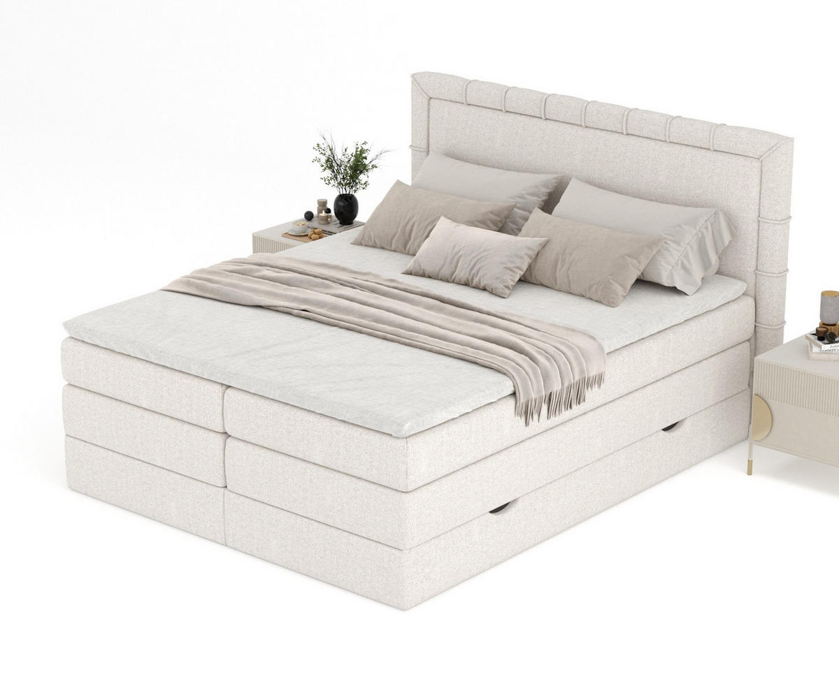 BOXSPRINGBETT Rosabel Hellbeige 200/200 cm mit Matratze und Topper - Beige/Schwarz, Holz/Holzwerkstoff (200/200cm) - Maison de Reve