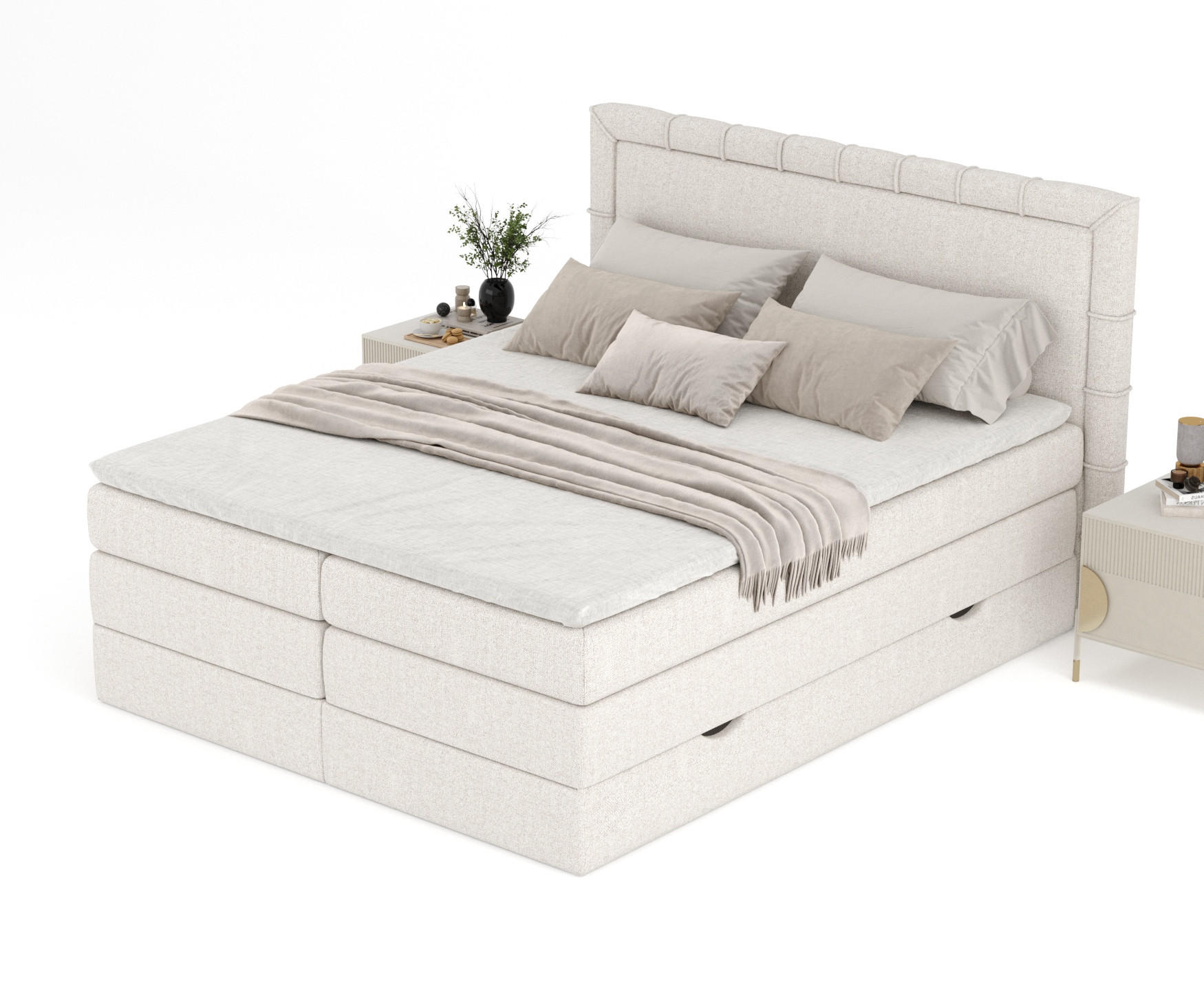 Thumbnail - Maison de Reve Boxspringbett, Beige, Textil, Buche, Kiefer, H3, Höhe ca. 37 cm, 180x200 cm, FSC 100%, Made in EU, Oeko-T...