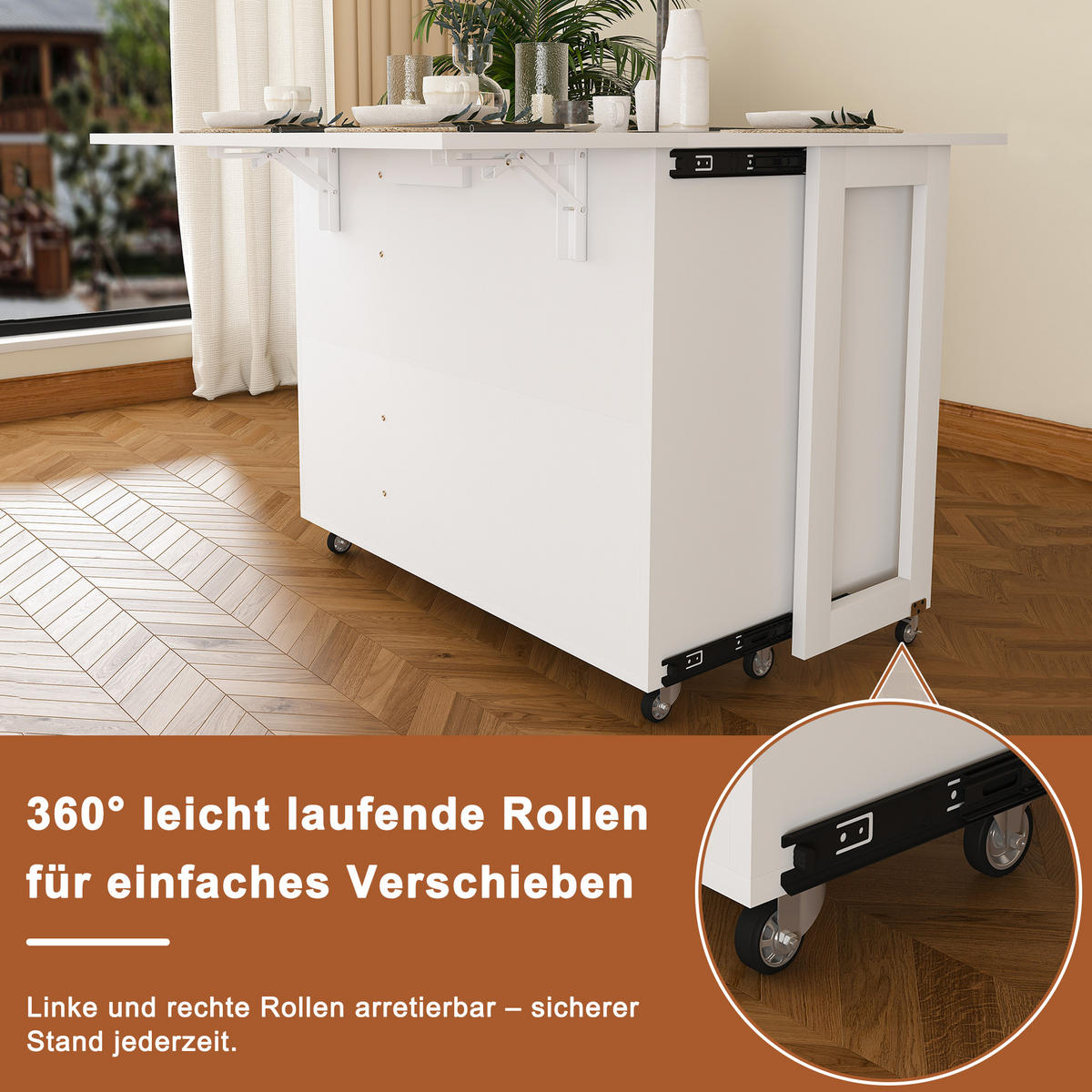 KÜCHENINSEL 100/35/75 cm Weiß mit arretierbaren 360° Rollen und Stauraum - Weiß, Holz (105/75/100cm) - Oxeza