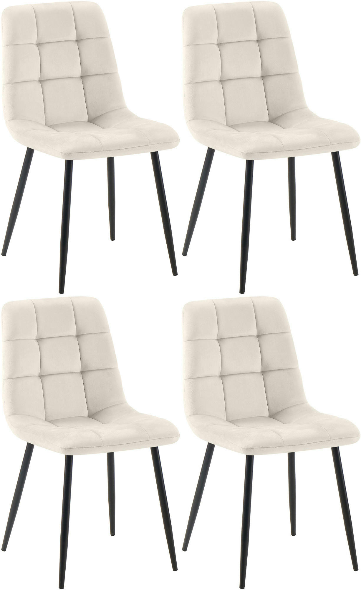 STUHL 4er Set Samt Cremeweiß - Schwarz/Weiß, Textil/Metall (45/84/55cm) - CLP