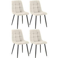 STUHL 4er Set Samt Cremeweiß - Schwarz/Weiß, Textil/Metall (45/84/55cm) - CLP