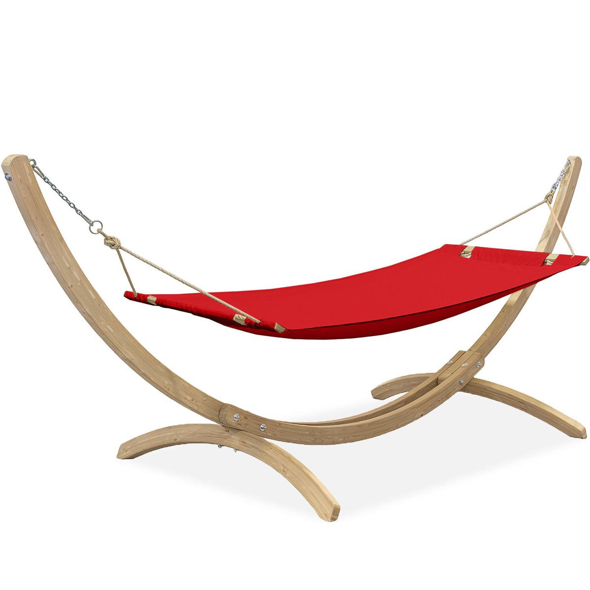 HÄNGEMATTE mit Gestell CORRELO ,Rot - Rot, Holz/Textil (395/143/145cm) - KONSIMO®