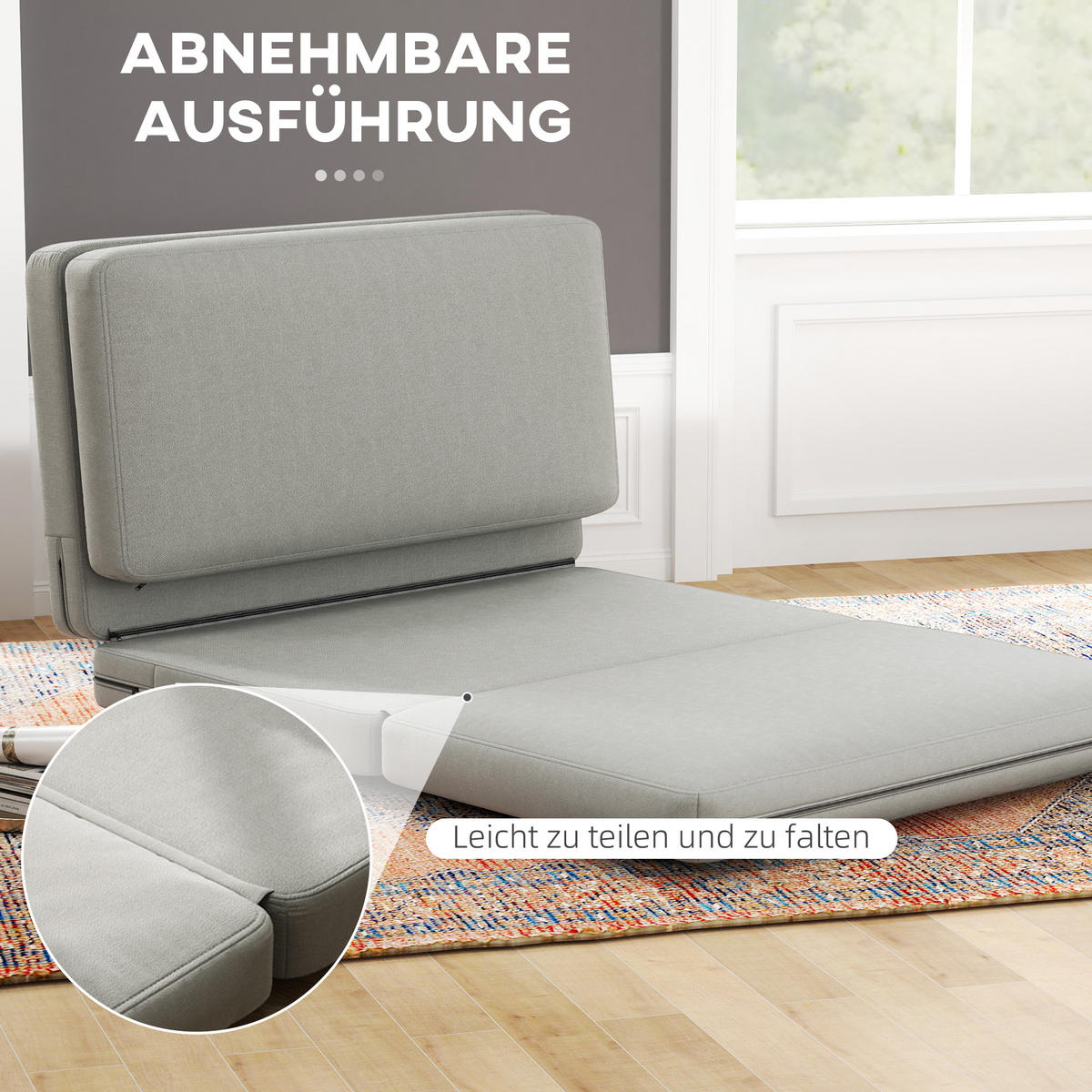 BODENSOFA 3-in-1 Klappbar Schlafsofa mit Samtoptik für Schlafzimmer, Wohnzimmer - Hellgrau, Textil (120/10/275cm) - HOMCOM