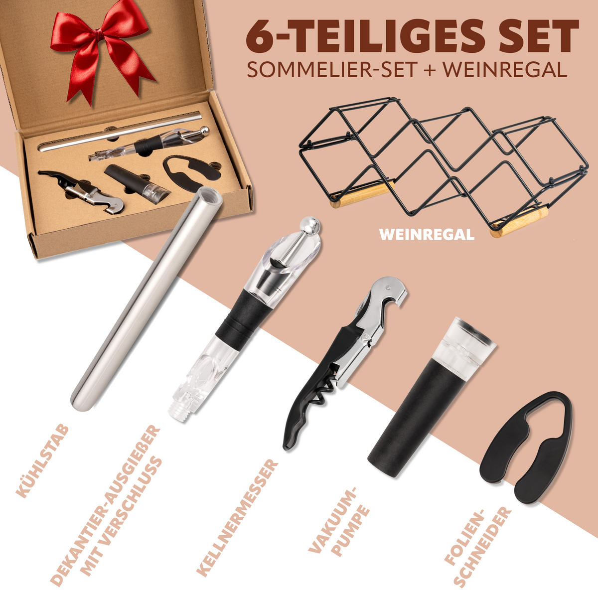 WEINREGAL-SET 6tlg, Metall, schwarz - Schwarz, Metall (39/14.5/15cm) - eluno