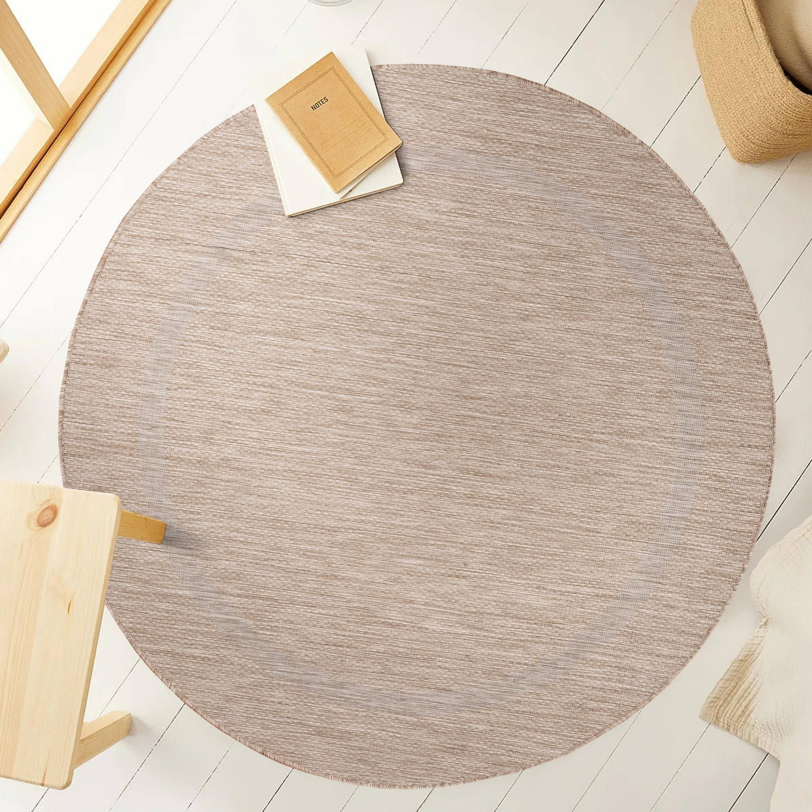 TEPPICH Outdoor Flachgewebe Uni-Design Polypropylen Balkon Beige Rund 200x200 - Beige, Textil (200/200cm) - KADIMA DESIGN