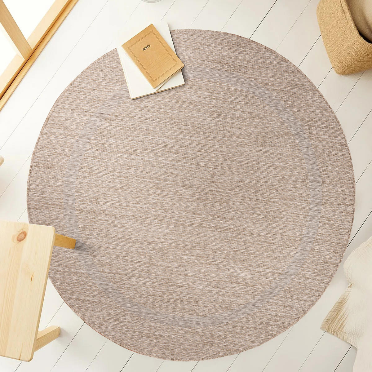 TEPPICH Outdoor Flachgewebe Uni-Design Polypropylen Balkon Beige Rund 200x200 - Beige, Textil (200/200cm) - KADIMA DESIGN