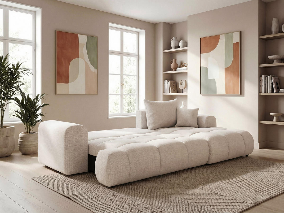 ECKSOFA MILANO mit Schlaffunktion und Bettkasten Creme - Creme, Holzwerkstoff/Kunststoff (250/90cm) - Idohome
