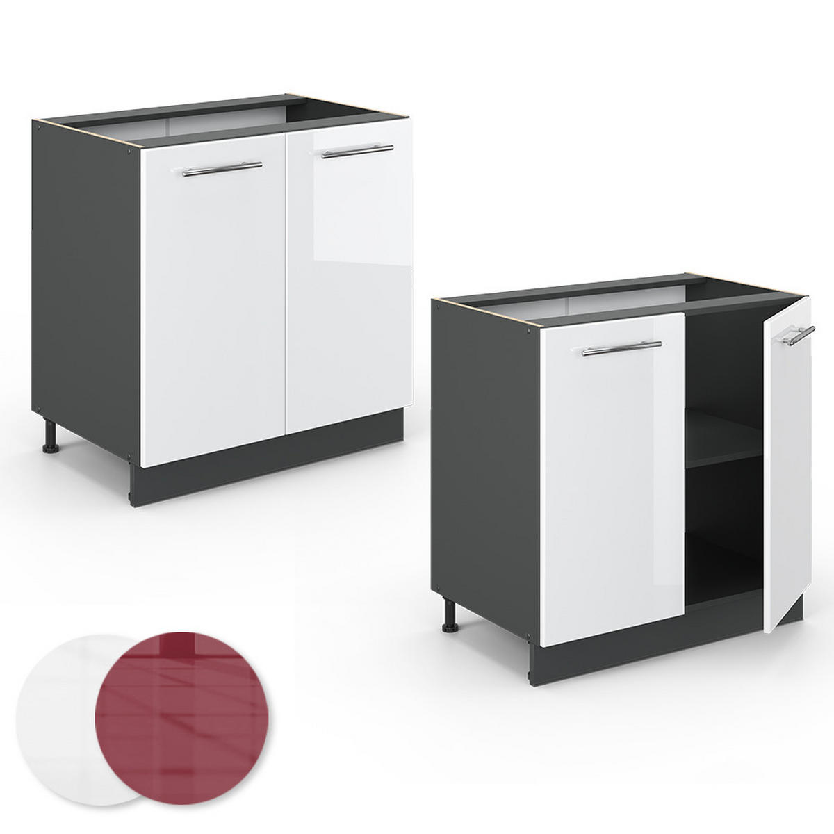 SPÜLENUNTERSCHRANK Fame-Line Weiß Hochglanz 80 cm mit Regal, AP Eiche - Weiß Hochglanz/Anthrazit, Holzwerkstoff (80/82/60cm) - Vicco