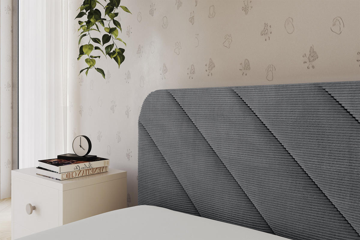 EINZELLBETT Jugendbett mit Bettkasten und Matratze H3/H4, Rechts - FIKY 80x200 Dunkelgrau - Schieferfarben, Holzwerkstoff/Textil (80/200cm) - ALTDECOR