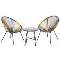 SITZGRUPPE - Stahl / Polyrattan - 3-teilig - Multicolor, Naturmaterialien/Glas - home24