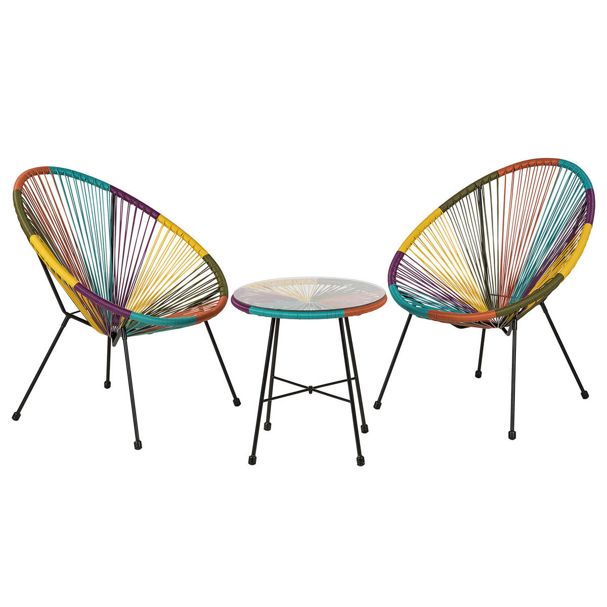 SITZGRUPPE - Stahl / Polyrattan - 3-teilig - Multicolor, Naturmaterialien/Glas - home24