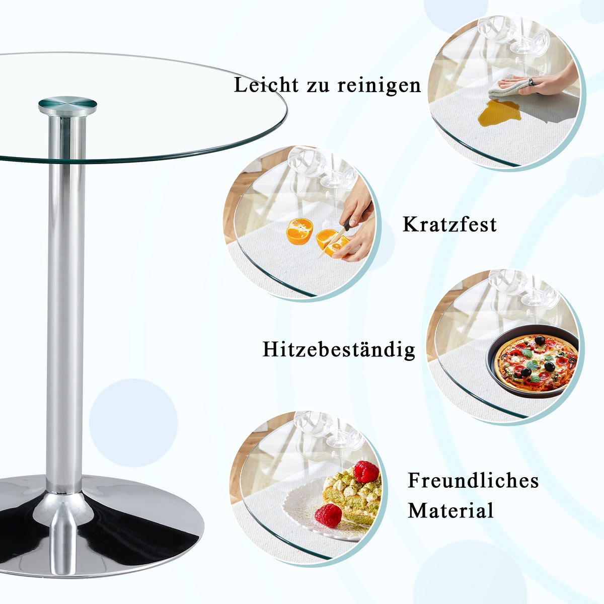 BARTISCH Ø 89 cm in Glas & Silber - Transparent, Glas (89/89/92cm) - Urban Meuble