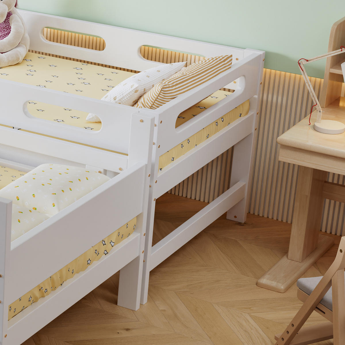 ETAGENBETT 90/200 cm & 90/200 cm in Weiß Kinderbett mit Leiter und Absturzsicherung im schlichten Design - Weiß, Holzwerkstoff (90/200cm) - STILVORA