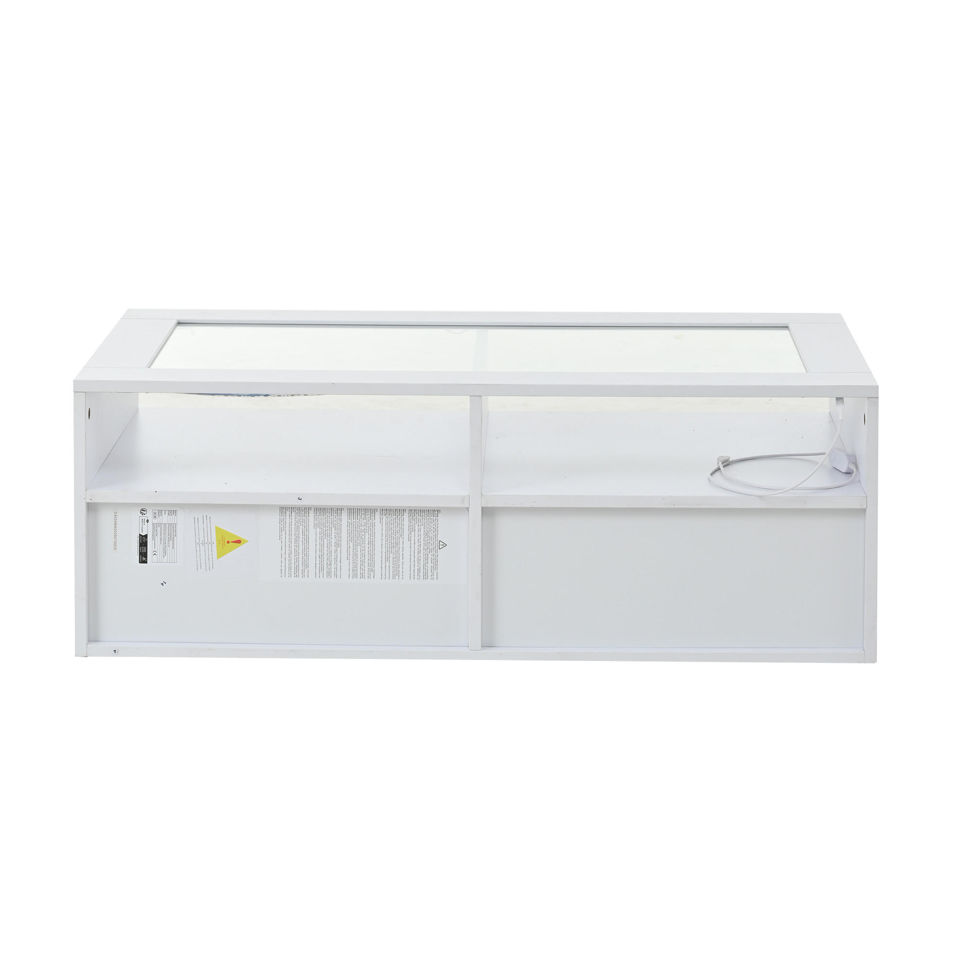 COUCHTISCH 100/50/35 cm Weiß aus Glas und Holzwerkstoff mit LED-Beleuchtung und 2 Schubladen - Weiß, Glas (100/50/35cm) - OKWISH