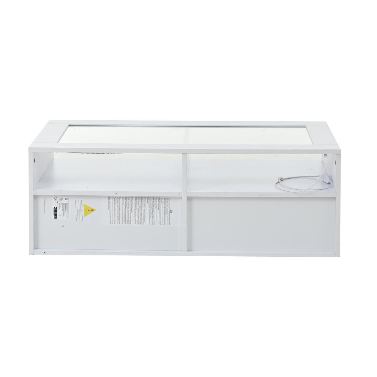 COUCHTISCH 100/50/35 cm Weiß aus Glas und Holzwerkstoff mit LED-Beleuchtung und 2 Schubladen - Weiß, Glas (100/50/35cm) - OKWISH