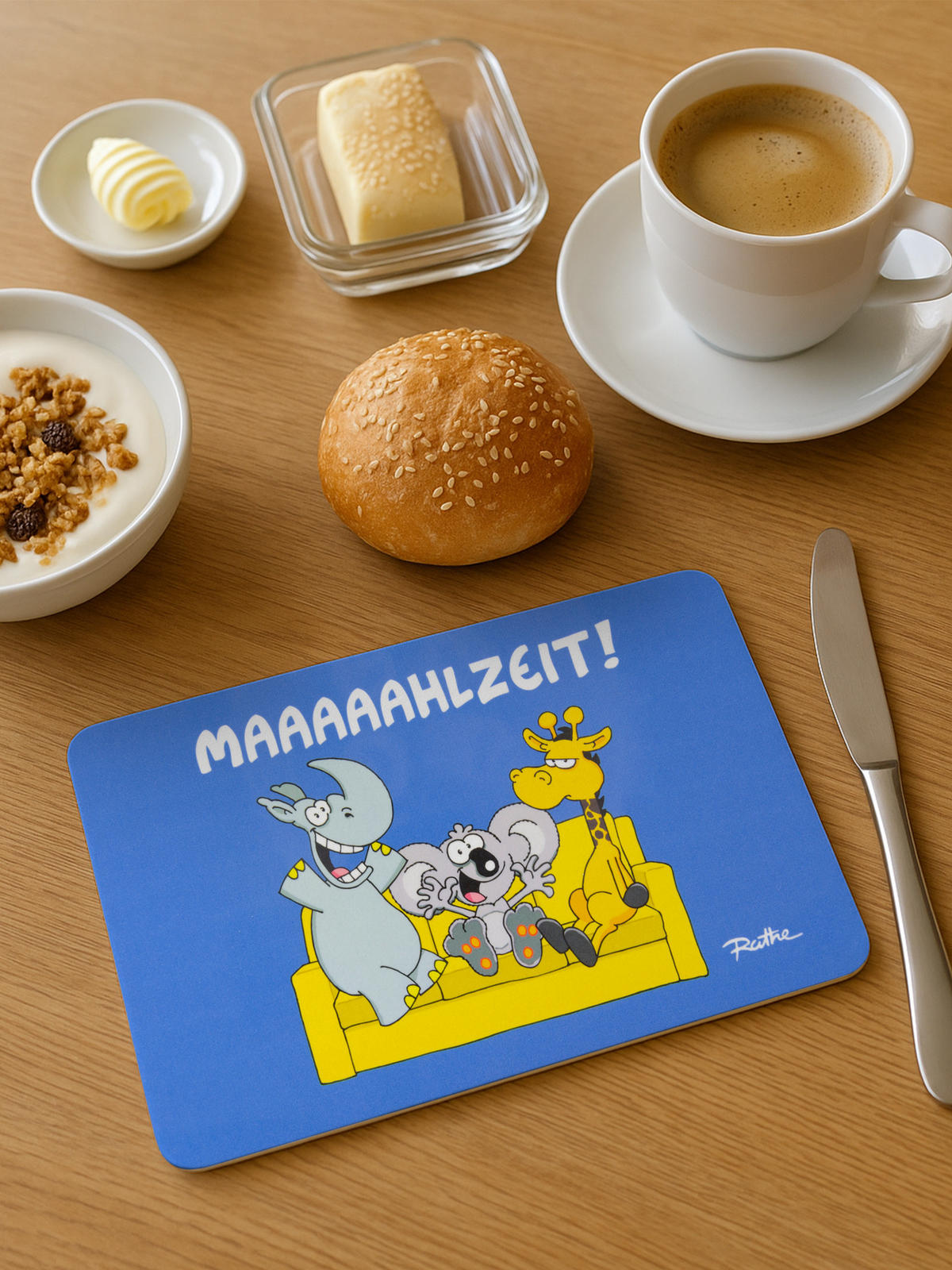 BRETTCHEN Ralph Ruthe Maaaaaahlzeit! Blau 14,5 x 23,5 cm - Multicolor, Kunststoff (14.5/23.5cm) - United Labels