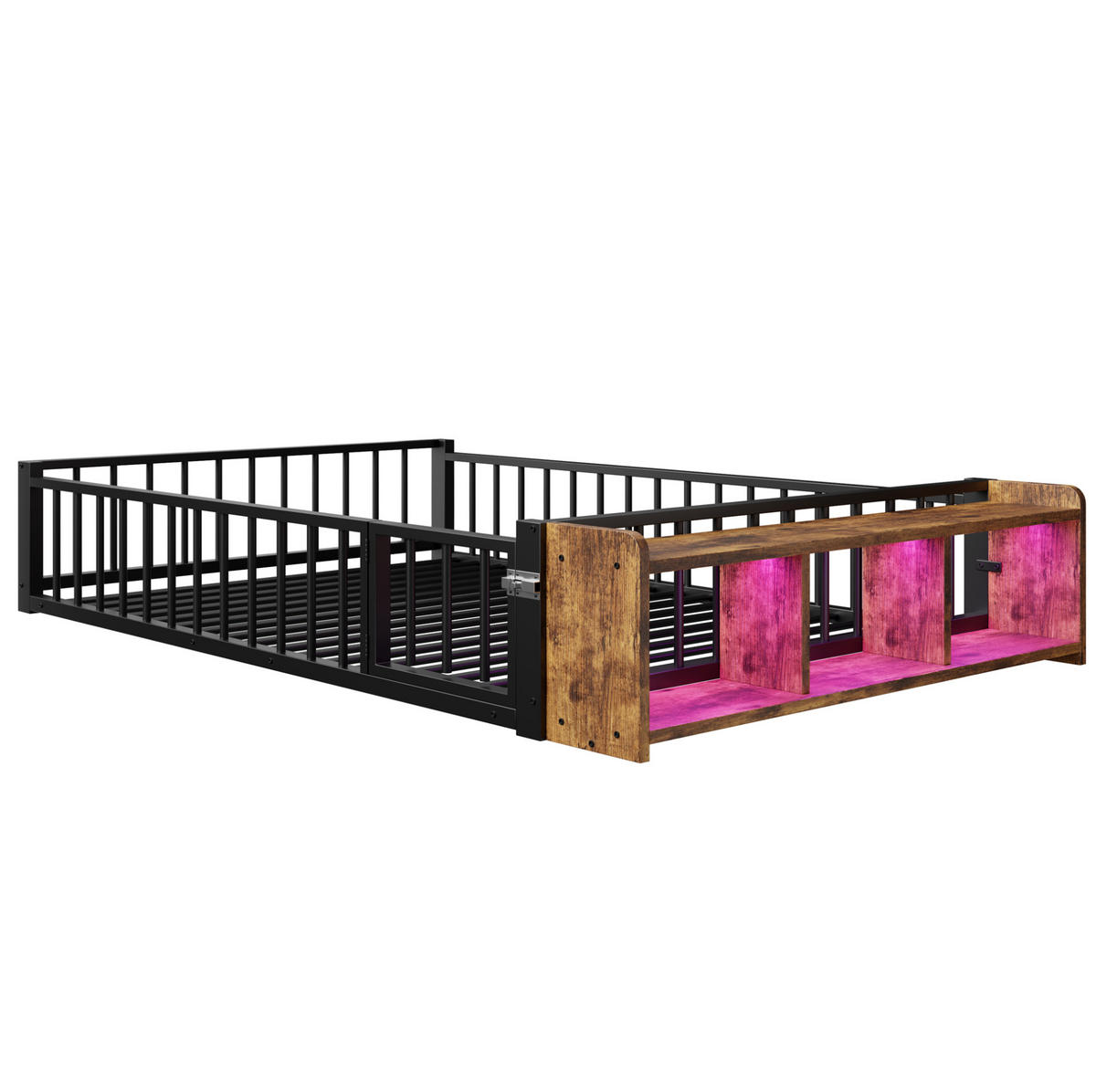 KINDERBETT 140/200 cm Schwarz aus Metall und MDF mit Schutzgeländer und LED-Beleuchtung - Schwarz, Metall (140/200cm) - OKMYHOME