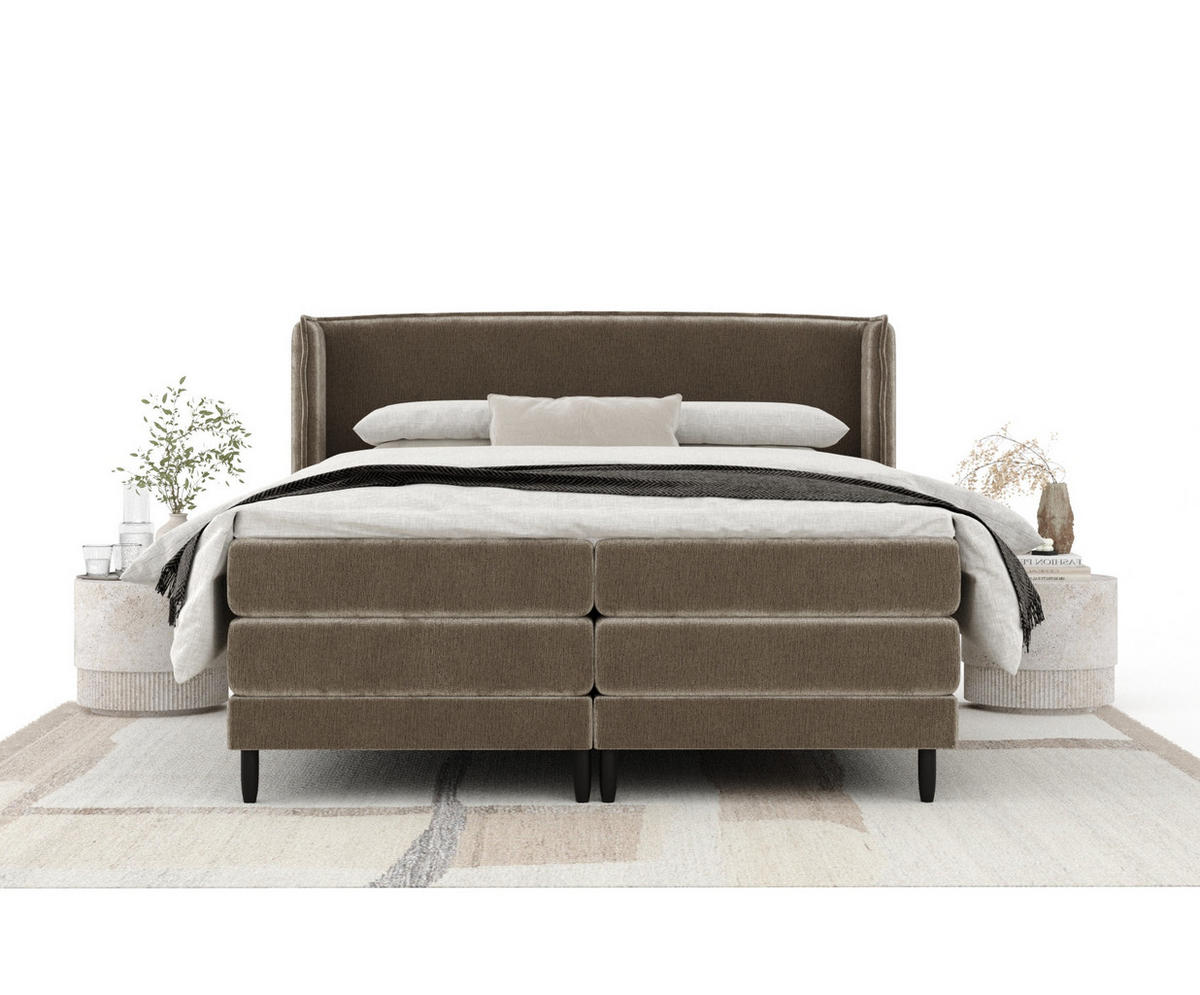 BOXSPRINGBETT Carizzo Beige 140/200 cm mit Matratze und Topper - Beige/Schwarz, Holz/Holzwerkstoff (140/200cm) - Maison de Reve