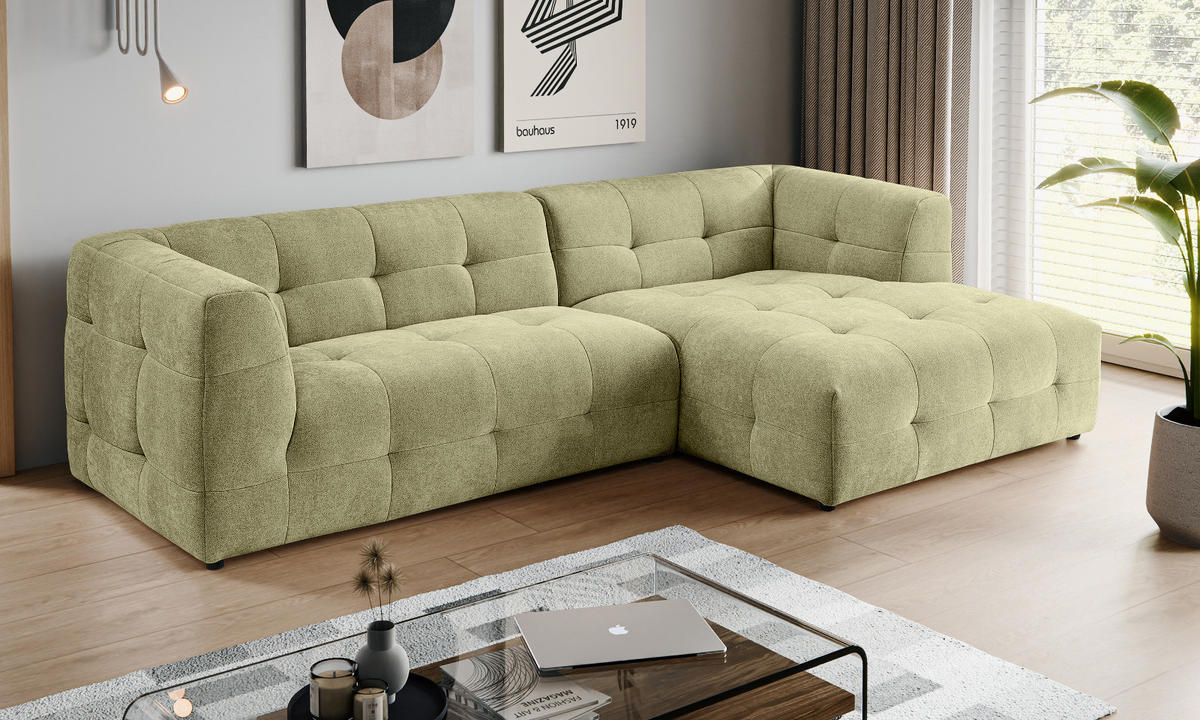 SOFA grün Webstoff 292 x 161 cm, Ecksofa 5-Sitzer, L-Sofa Ottomane rechts - Grün, Holz/Textil (292/161cm) - Inn.Furn