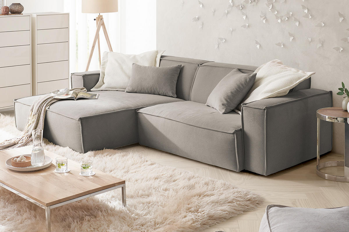 ECKSOFA SAMU Grau Cord - Schwarz/Grau, Textil (276/168cm) - KAWOLA