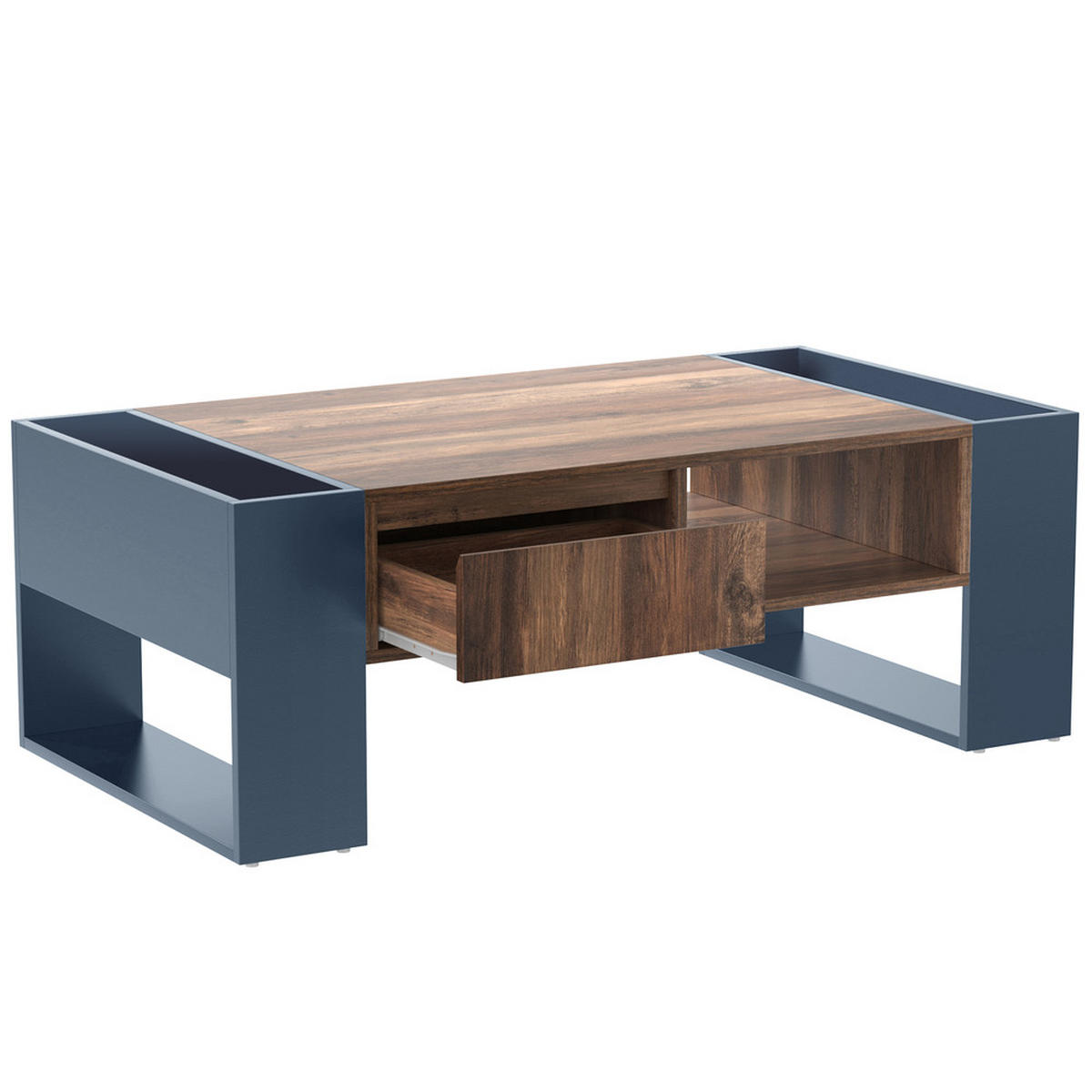 COUCHTISCH Holzmaserung mit Schublade & doppelseitigem Stauraum Anthrazit - Grau, Holz (96/70/14.5cm) - FLIEKS