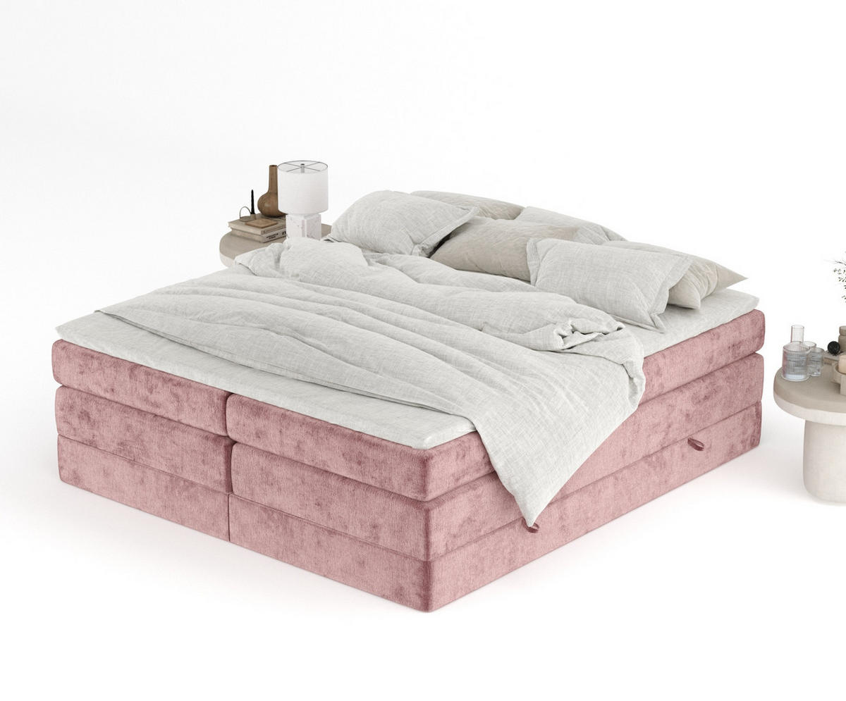 BOXSPRINGBETT Juniper Rosa 140/200 cm - Schwarz/Rosa, Holz/Holzwerkstoff (140/200cm) - Maison de Reve