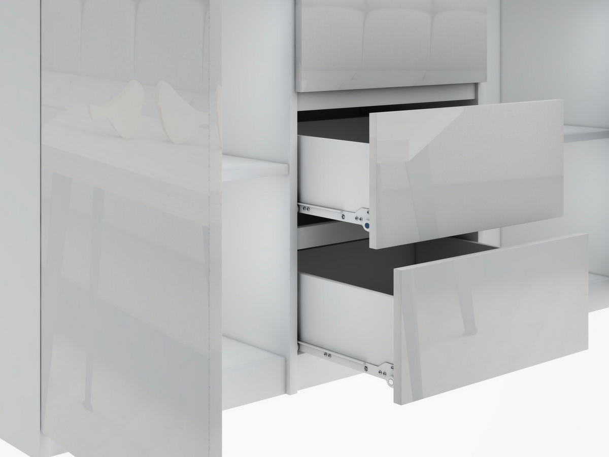 KOMMODE Weiß Hochglanz 120 cm – Sideboard mit 2 Türen und 4 Schubladen - Weiß Hochglanz, Holzwerkstoff (120/99/35cm) - EMIX24