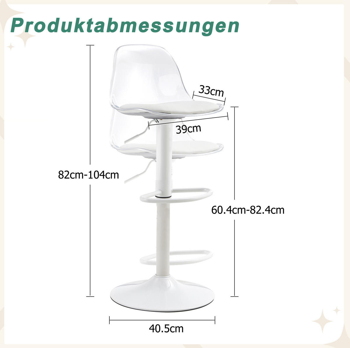 STÜHLE aus Metall/Kunststoff mit 360° Drehung, Transparent/Weiß - Transparent, Metall (40.5/104/40.5cm) - OKMYHOME