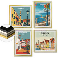 WANDBILDER 4er Set - 50x50 cm & 40x60 cm Goldrahmen - Retro-Stadtillustrationen - Goldfarben, Kunststoff (50/50cm) - ArtPrintCave