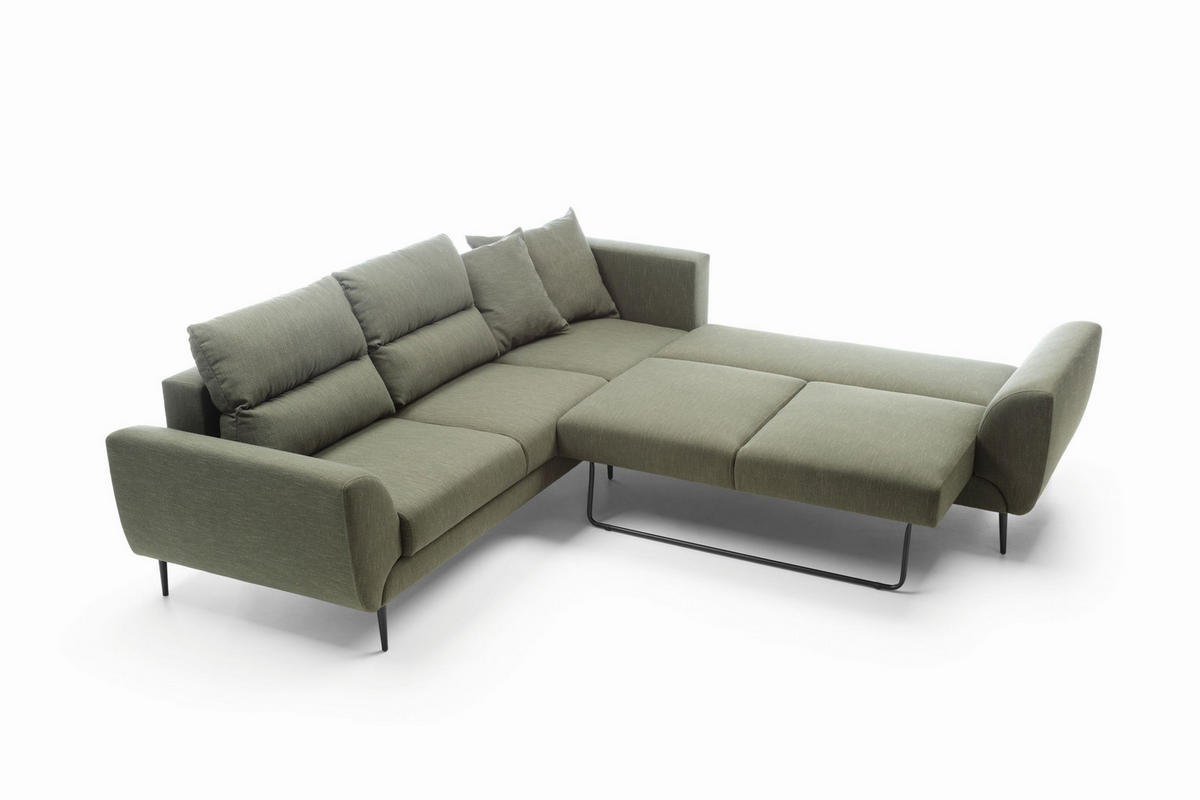 ECKSOFA SETTE Grün Velours-Stoff mit Schlaffunktion - Grün, Holz (265/265cm) - MASSENO