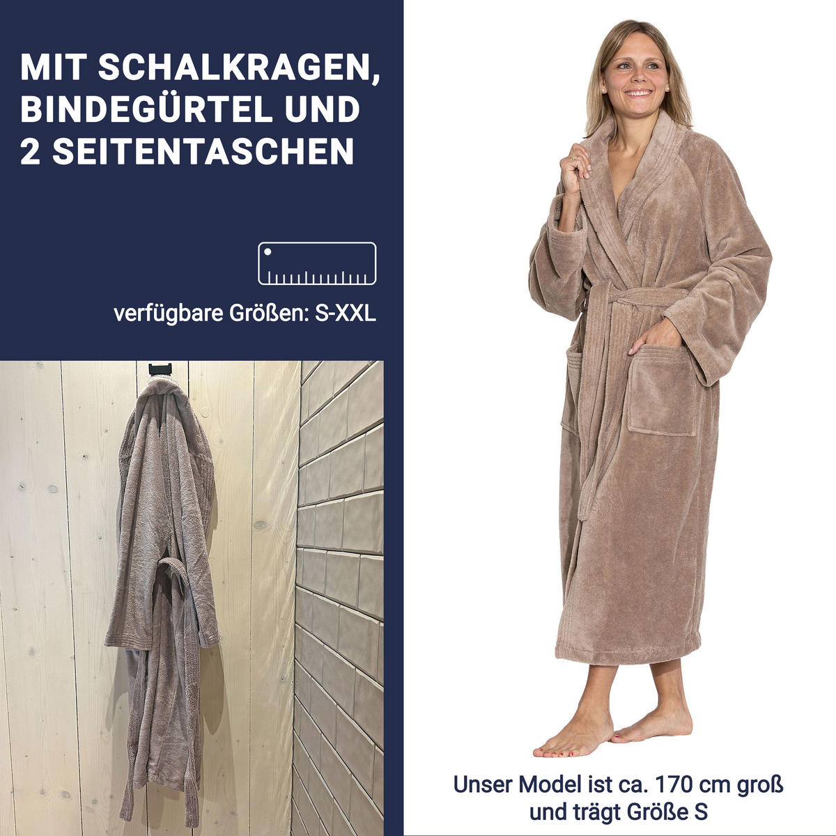 BADEMANTEL, XXL, 50% Polyester, 50% Baumwolle, Braun - Fango, Textil (XXLcm) - Zollner